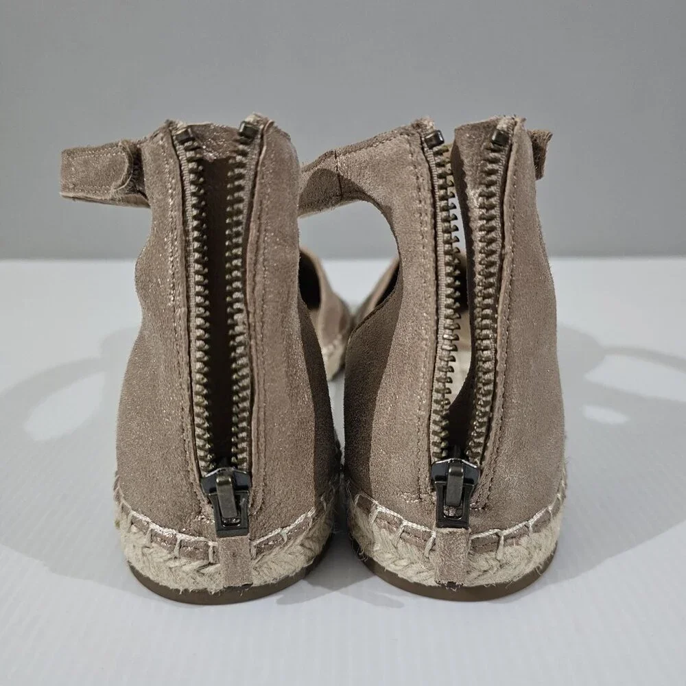 Eileen Fisher Lala Flat Espadrille Sandal Womens 9.5 Metallic Tan Leather NEW